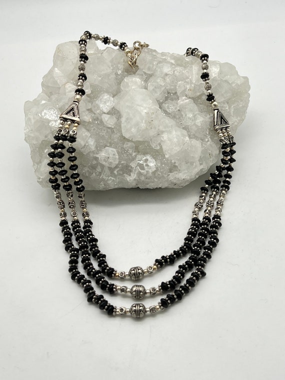 Three Strand Black Onyx Necklace-18-19"