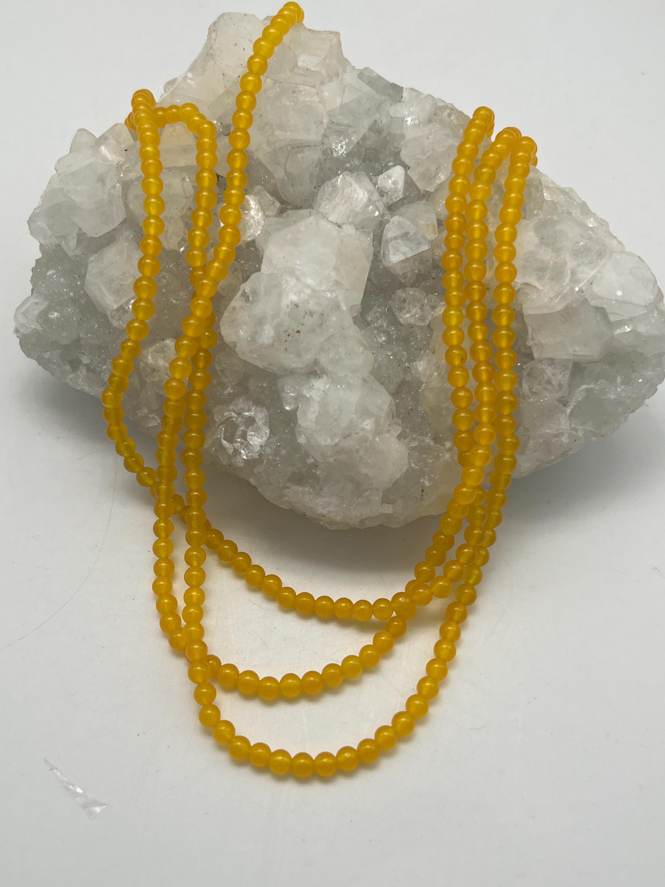 Three-strand Yellow Onyx Beaded Necklace-18-20" Adjustable