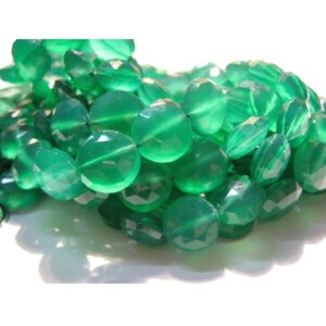 10-12mm Green Onyx Faceted Coins, Green Onyx Coin Beads, Emerald Green Color Onyx, Green Onyx For Jewelry (4in To 8in Options) - Goc1