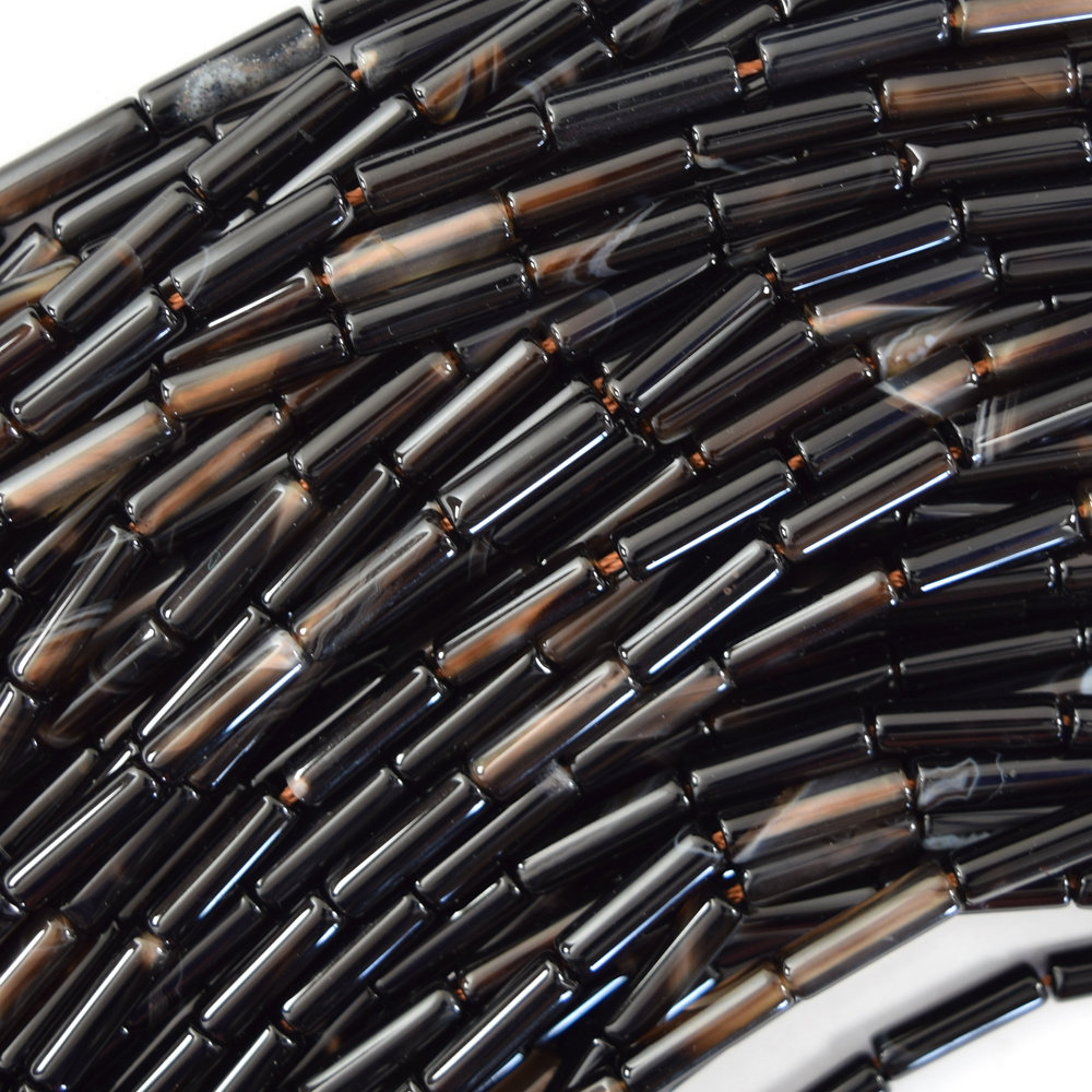 13mm Natural Black Onyx Tube Beads 15.5" Strand 4x13mm