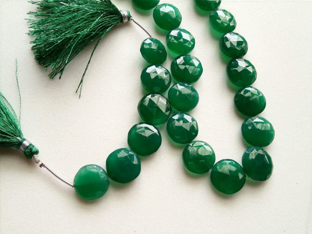 14-16mm Green Onyx Faceted Coins, Green Onyx Coin Beads, Emerald Green Onyx, Original Onyx For Jewelry (5in To 20in Options) - As4091 14-16mm Green Onyx Faceted Coins, Green Onyx Coin Beads, Emerald Green Onyx, Original Onyx For Jewelry (5in To 20in Options) - As4091