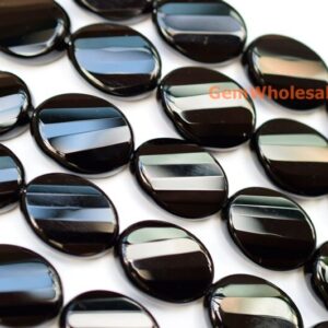 15.5" 15x20mm Black Onyx Sharp Cutting Oval Twisted Beads, Semi-precious Stone,black Color Diy Beads, Jewelry Supply, Faceted Oval Beads