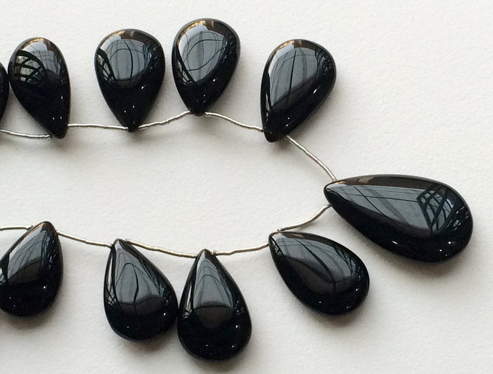 34x20mm-19x13mm Approx Black Onyx Plain Pear Shaped Briolettes, Black Onyx Pear, Black Onyx Brioltette For Jewelry, 8 Inches Black Onyx Pear
