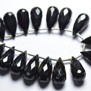 6 Pcs - Beautiful Natural Faceted Black Onyx Side Drilled Tear Drops Briolettes - Size is 7x15 mm #1880