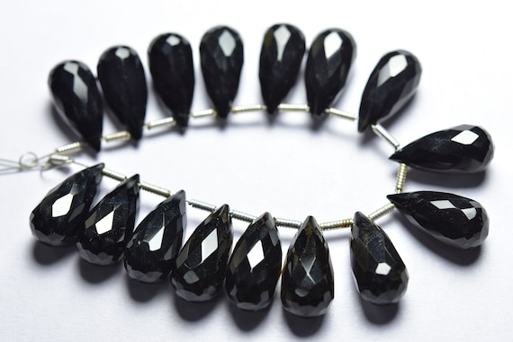 6 Pcs - Beautiful Natural Faceted Black Onyx Side Drilled Tear Drops Briolettes - Size Is 7x15 Mm #1880