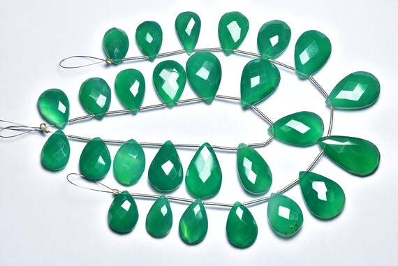 7.50 Inches,natural Super Quality Big Green Onyx Faceted Pear Briolette,size Is 10x15-16x20mm #357