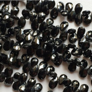 7x10mm Black Onyx Faceted Pear Shaped Briolettes, Black Onyx Faceted Pear, Black Onyx Brioltette For Jewelry (4.5in To 9in Options)
