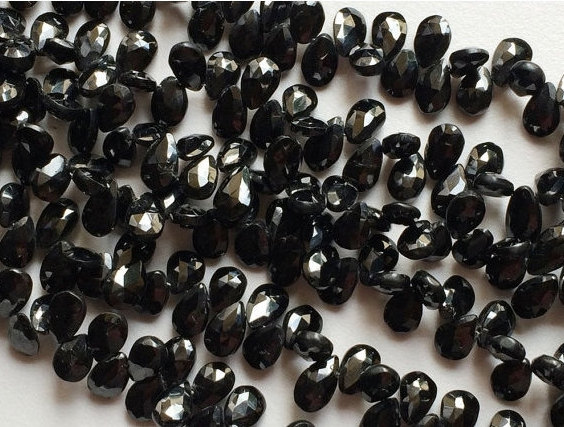 7x10mm Black Onyx Faceted Pear Shaped Briolettes, Black Onyx Faceted Pear, Black Onyx Brioltette For Jewelry (4.5in To 9in Options)