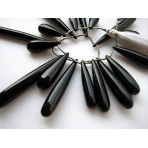 7x45mm To 6x19mm Each Black Onyx Micro Plain Tear Drop Briolettes, Black Onyx Long Tear Drop Briolettes For Jewelry (8pcs To 16pcs Options)