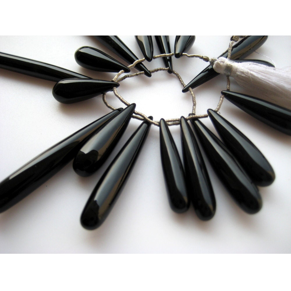 7x45mm To 6x19mm Each Black Onyx Micro Plain Tear Drop Briolettes, Black Onyx Long Tear Drop Briolettes For Jewelry (8pcs To 16pcs Options)