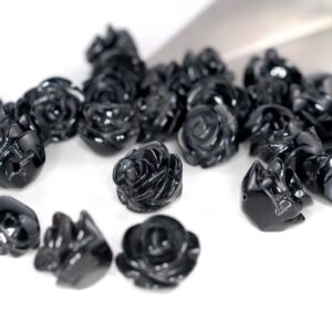 8mm Black Onyx Gemstone Carved Rose Flower Beads Bulk Lot 5,10,20,30,50 (90187266-002)
