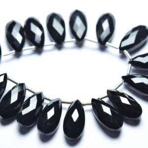 Black Onyx Briolette Beads - 8 Pcs - Beautiful Natural Faceted Black Onyx Side Drilled Pear Briolettes - Size is 7x15 mm #1878