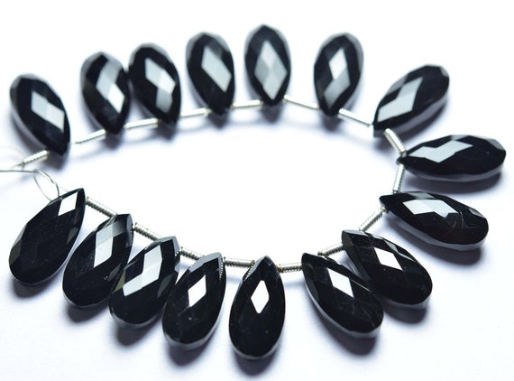 Black Onyx Briolette Beads - 8 Pcs - Beautiful Natural Faceted Black Onyx Side Drilled Pear Briolettes - Size Is 7x15 Mm #1878 Black Onyx Briolette Beads - 8 Pcs - Beautiful Natural Faceted Black Onyx Side Drilled Pear Briolettes - Size Is 7x15 Mm #1878