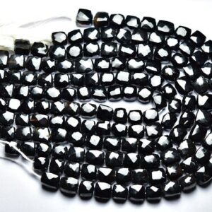 Black Onyx Cube Beads - 8 inches - Natural Faceted Black Onyx Cube Box Shape Briolettes -  Size is 6.5 - 7 mm #1143