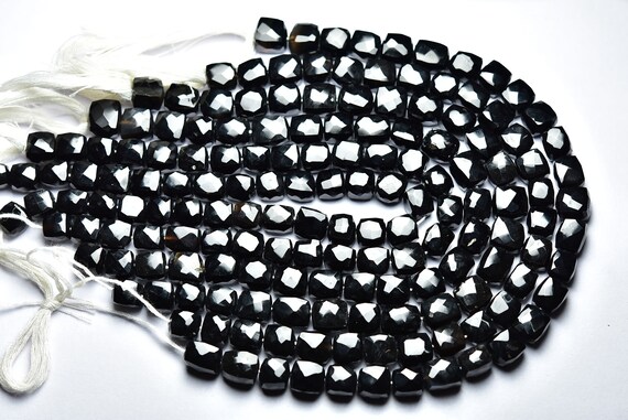 Black Onyx Cube Beads - 8 Inches - Natural Faceted Black Onyx Cube Box Shape Briolettes -  Size Is 6.5 - 7 Mm #1143