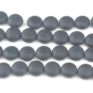 Black Onyx Matte Puffy Coin Beads - Black Gemstone Beads Jewelry Making Supplies - Natural Stone Craft Beads -15 Inch