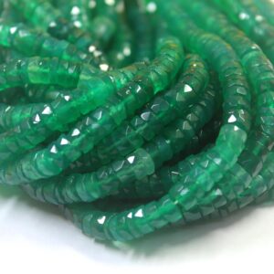 Faceted Green Onyx Tyre Beads: AAA Quality Heishi Beads (6-6.5 MM)