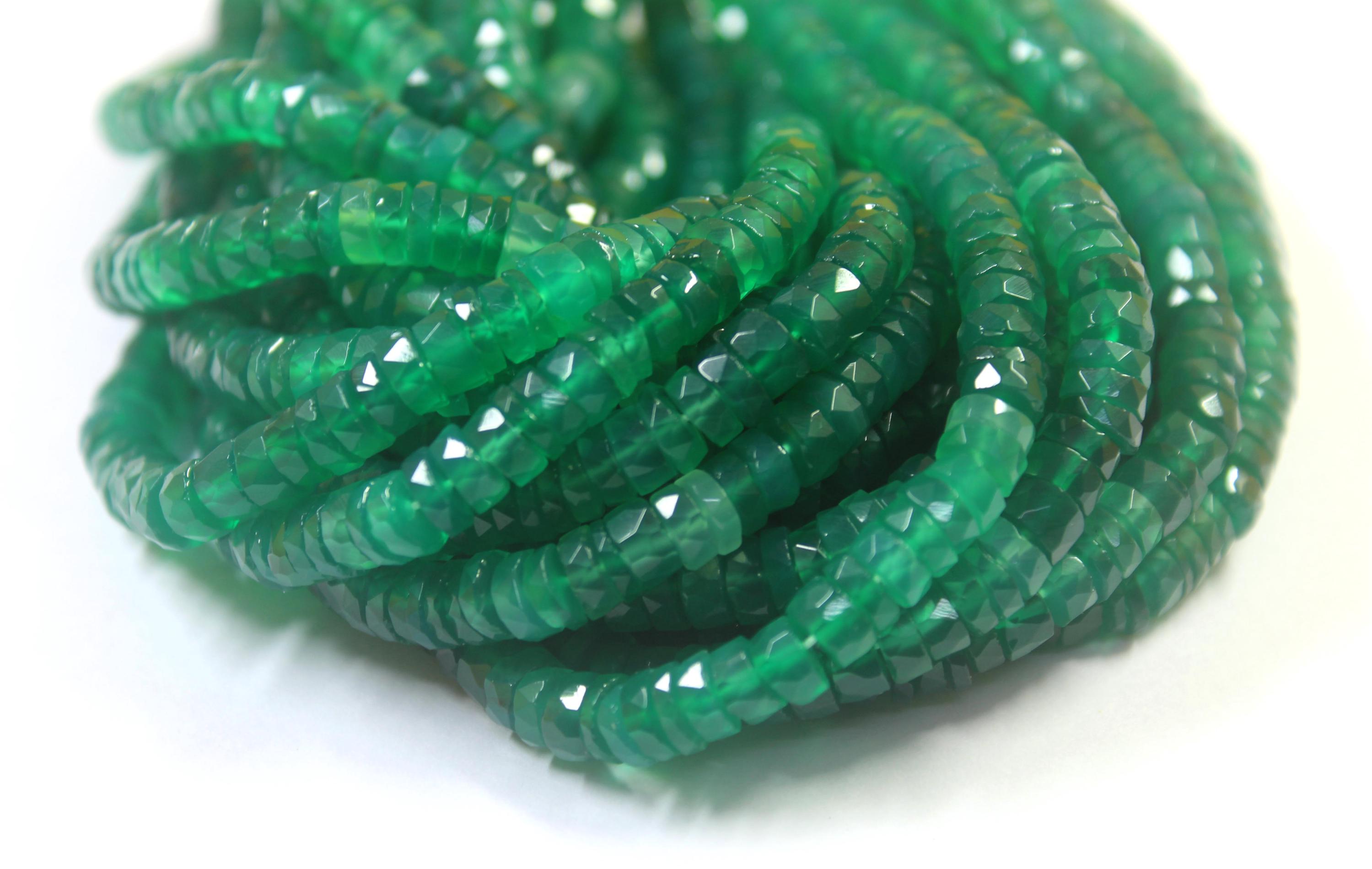 Faceted Green Onyx Tyre Beads: Aaa Quality Heishi Beads (6-6.5 Mm) Faceted Green Onyx Tyre Beads: Aaa Quality Heishi Beads (6-6.5 Mm)