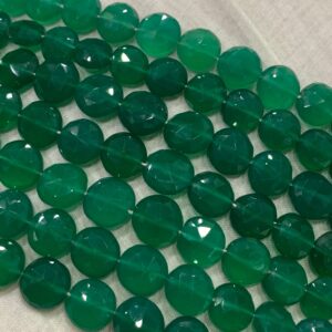 Green Onyx Coin Beads, Faceted, 10 Inch Strand (6/11mm)