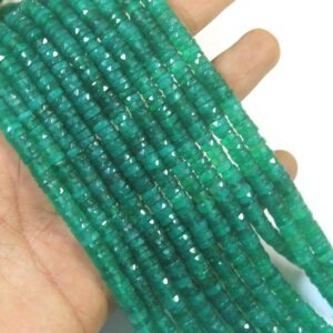 Green Onyx Faceted Tyre Beads: 6-6.5mm Wheel Beads, 8" Strand