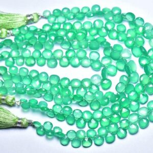 Green Onyx Heart Beads - 7 inches - Natural Faceted Green Onyx Briolette - Size is 5 - 6 mm #2492