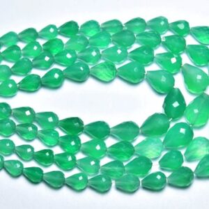 Green Onyx Teardrop Beads - 8.5 inches - Natural Super Quality Faceted Green Onyx Briolette - Size is 4.5x6.5 - 6.5x9.5 mm #2493