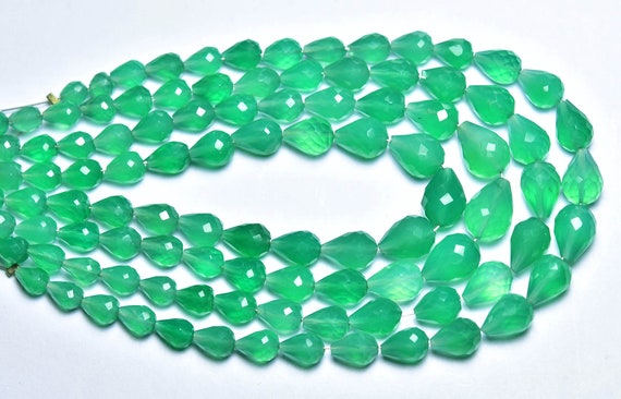 Green Onyx Teardrop Beads - 8.5 Inches - Natural Super Quality Faceted Green Onyx Briolette - Size Is 4.5x6.5 - 6.5x9.5 Mm #2493