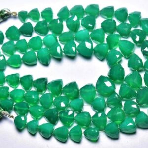 Green Onyx Trillion Beads - 7 inches - Natural Super Quality Faceted Green Onyx Briolette - Size is 6x7 - 8.5x9 mm #2482