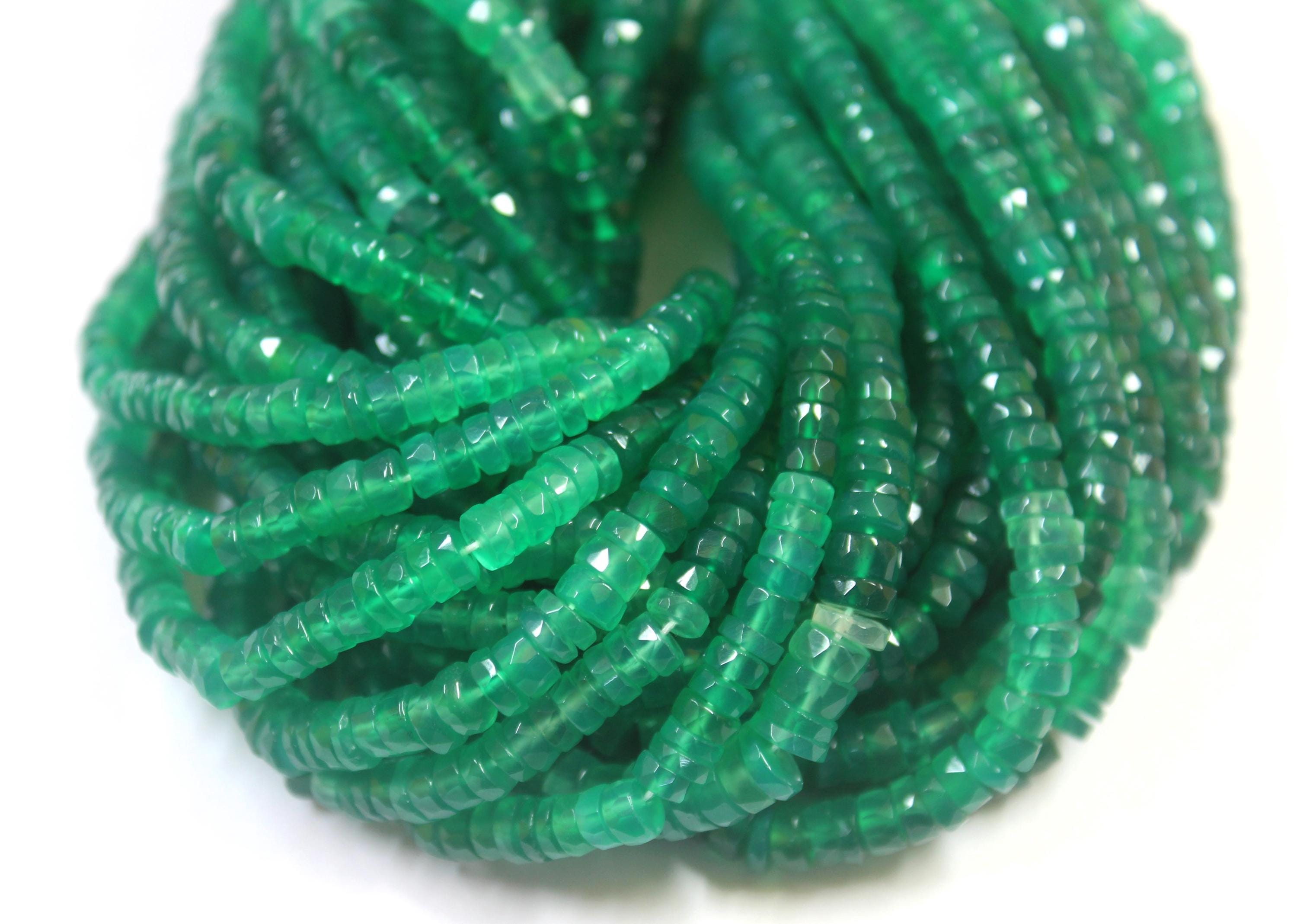 Green Onyx Tyre Beads: 5.5-6mm Faceted Wheel Beads, 16" Strand