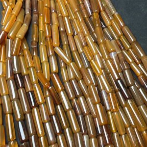 New Brand- Natural Yellow onyx Smooth Pipe Shaded Gemstone Beads, Size 6/17 mm Onyx Cylinder Shape Beads, AAA 13.5 Inches Strand For Jewelry