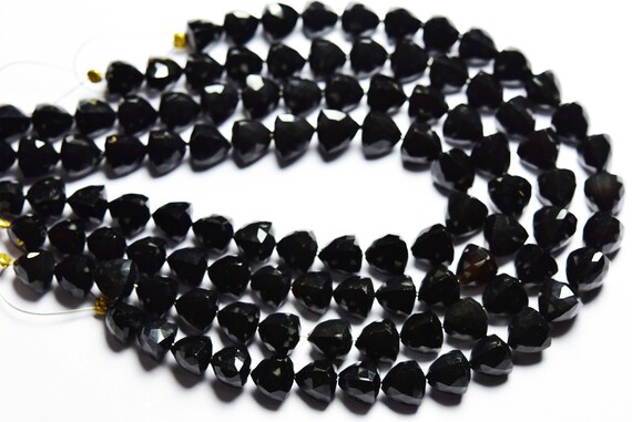 Super Quality Black Onyx Pyramid Beads - 7.5 Inches - Natural Faceted Black Onyx Pyramid Briolette - Size Is 6.5-7.5 Mm #1832