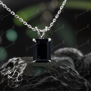 8x11mm emerald cut green black onyx necklace solid 14k white gold unique solitaire Pendant women Personalized Necklace Gift anniversary 8x11mm emerald cut green black onyx necklace solid 14k white gold unique solitaire Pendant women Personalized Necklace Gift anniversary