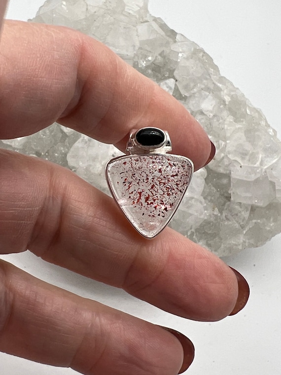 Abstract Lepidocrocite In Quartz And Black Onyx Pendant
