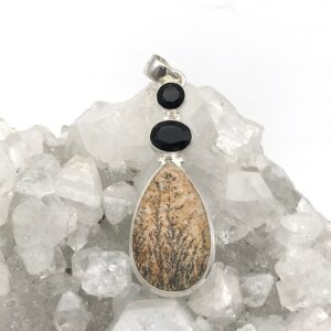 German Psilomelane Dendrite and Black Onyx Pendant German Psilomelane Dendrite and Black Onyx Pendant