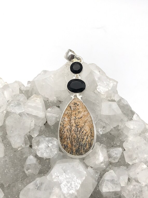 German Psilomelane Dendrite And Black Onyx Pendant
