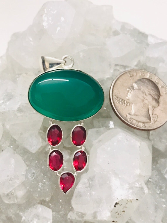 Green Onyx And Pink Crystal Pendant