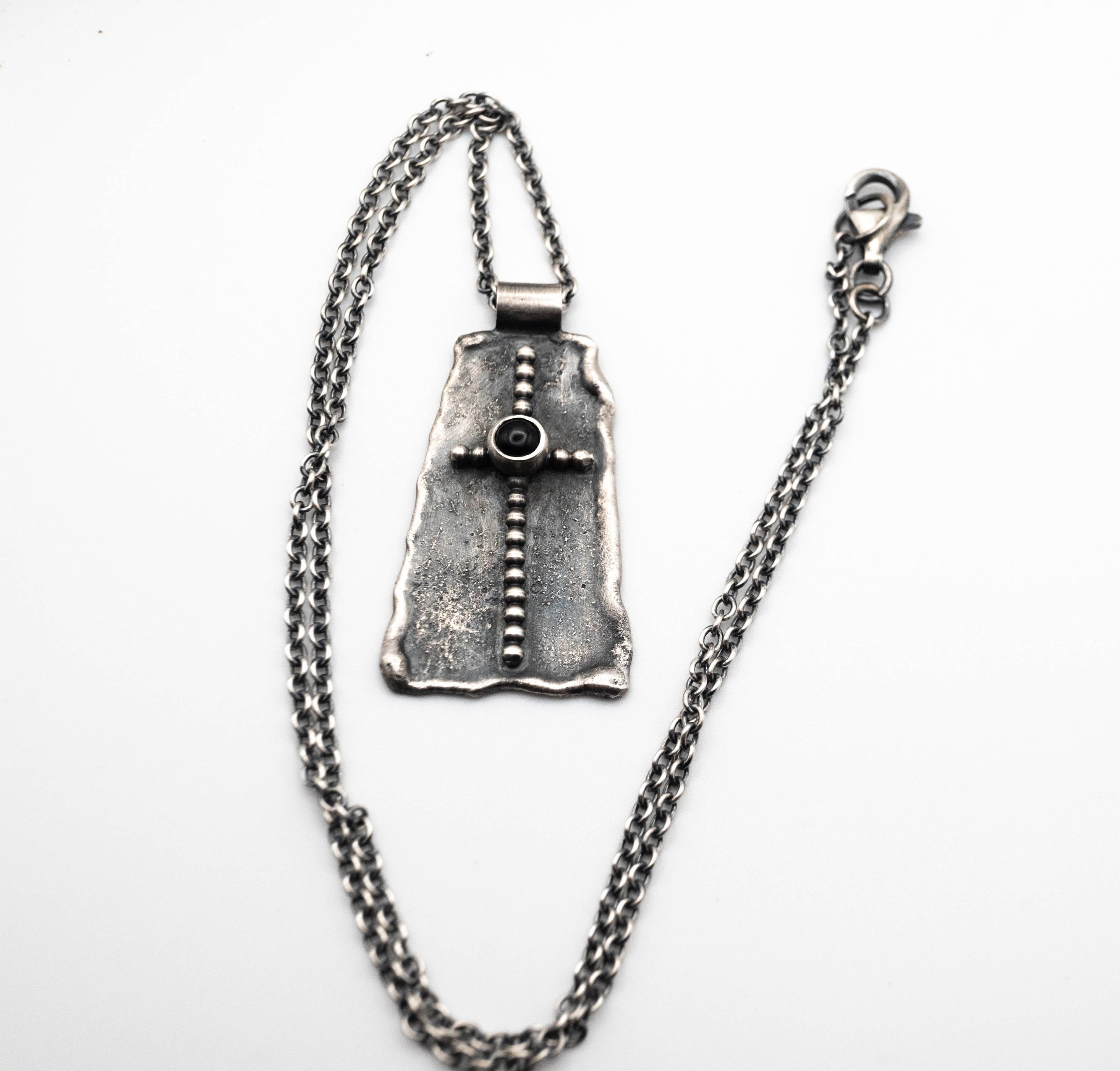 Handmade Sterling Silver Cross Necklace, Black Onyx Pendant