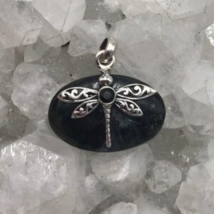 Larvikite Dragonfly and Black Onyx Pendant Larvikite Dragonfly and Black Onyx Pendant