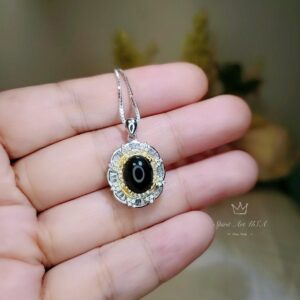 Natural Black Onyx Necklace - Sterling Silver Lotus Flower - Gold Inner Circle Genuine Energy Root Chakra Black Onyx Pendant #546 Natural Black Onyx Necklace - Sterling Silver Lotus Flower - Gold Inner Circle Genuine Energy Root Chakra Black Onyx Pendant #546