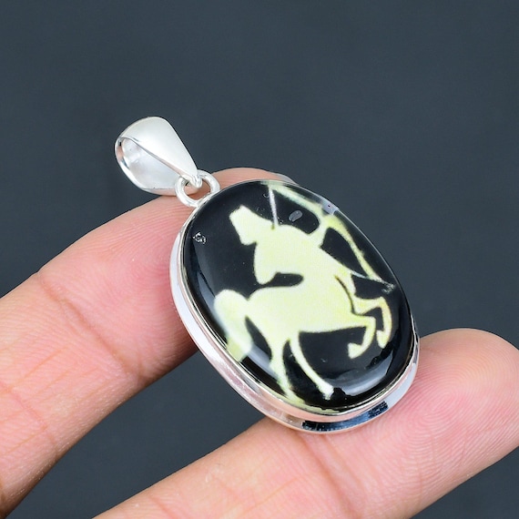 Sagittarius Black Onyx Pendant: 925 Sterling Silver Zodiac Jewelry