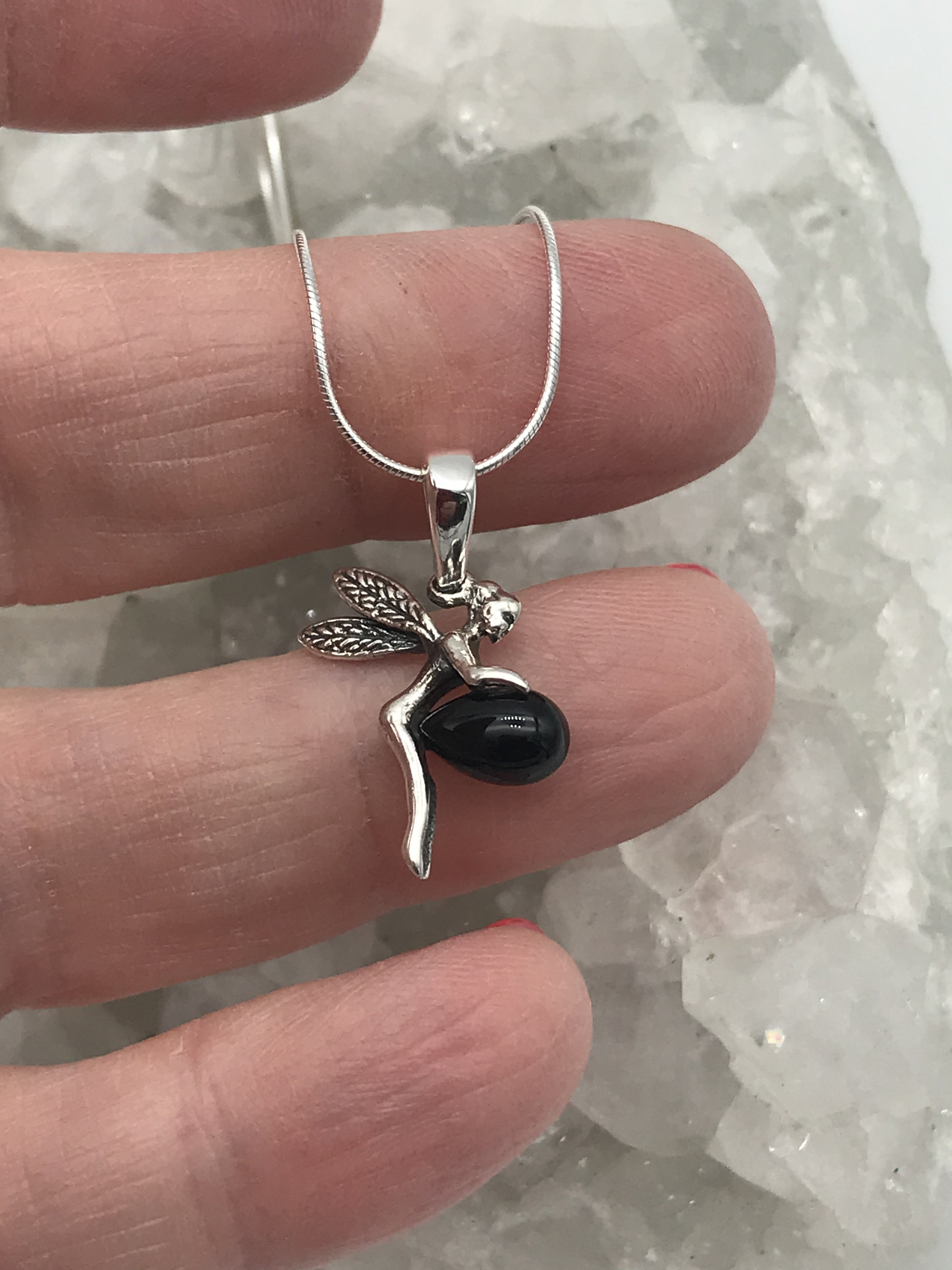 Tiny Black Onyx Fairy Pendant