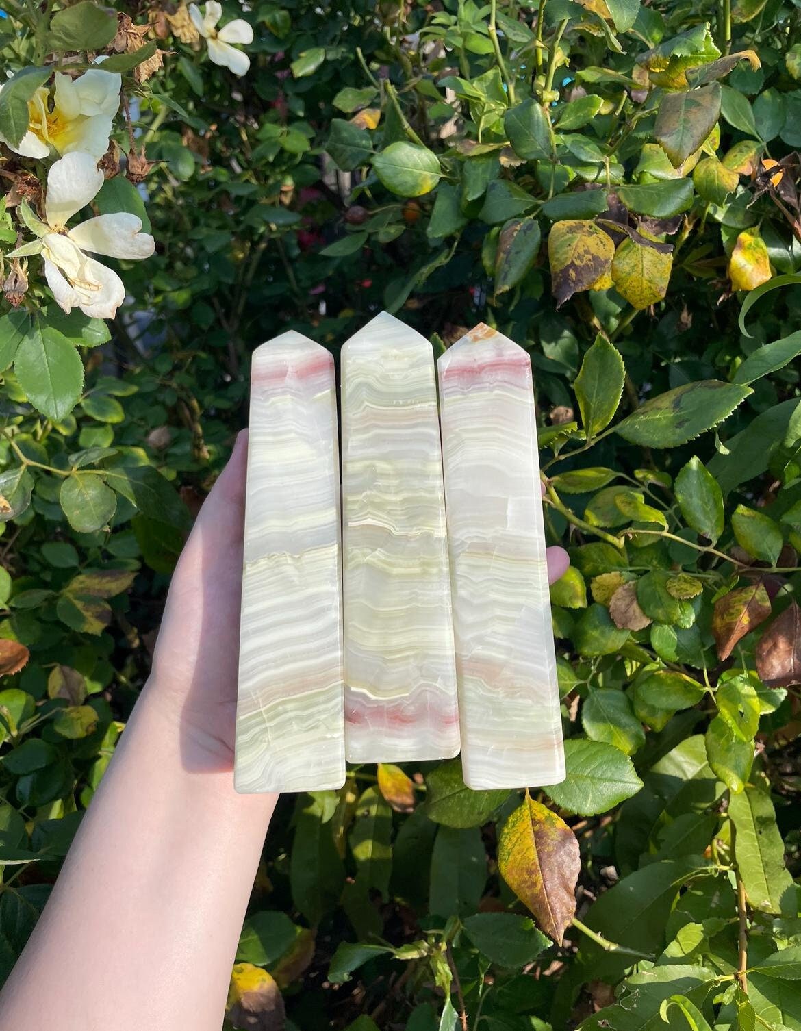 Afghan Light Green Banded Onyx Calcite Crystal Tower Wand Point Afghan Light Green Banded Onyx Calcite Crystal Tower Wand Point