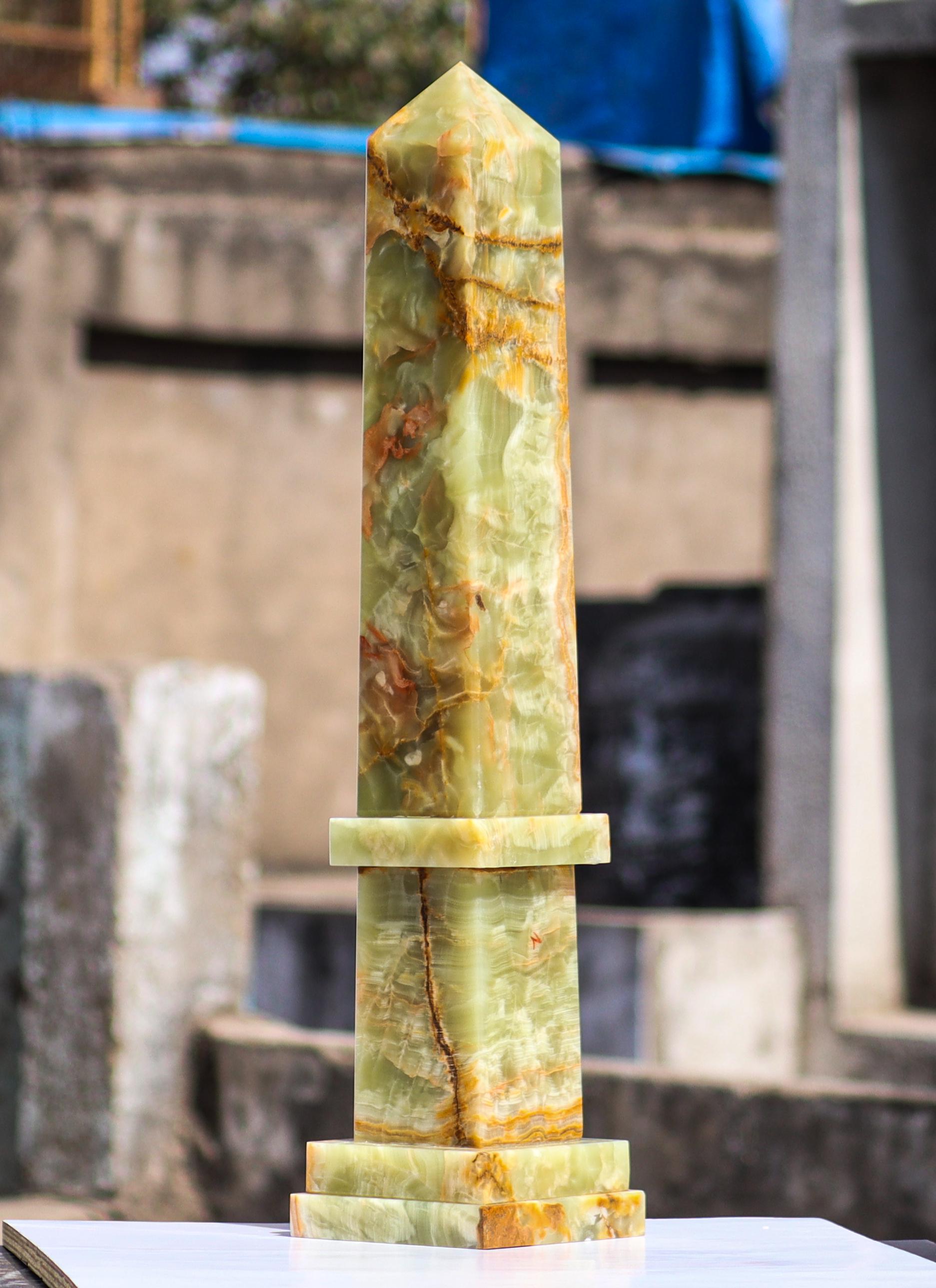 Green Pampas Onyx Obelisk: 23.5" Crystal Tower, Metaphysical Decor