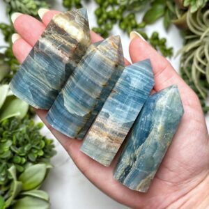 Blue Onyx Point | S, L | - (polished Crystal Tower, Throat Chakra, Healing Stone, Peace)