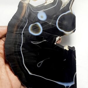 Dyed Black Banded Onyx Slice, Unpolished Gemstone Slab, Raw Jewelry Rock
