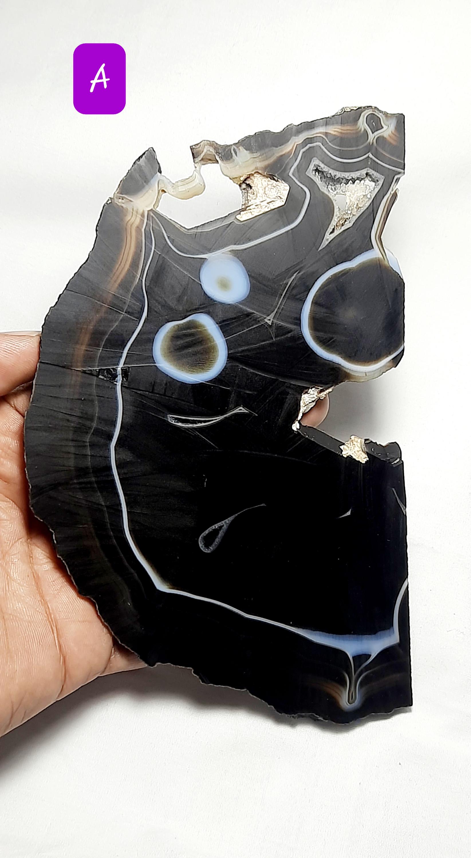 Dyed Black Banded Onyx Slice, Unpolished Gemstone Slab, Raw Jewelry Rock