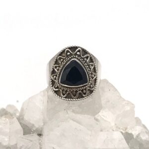 Beautiful Faceted Black Onyx Ring, Size 8 1/2