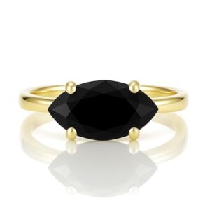 Black Marquise Cut Onyx Ring · Solitaire Marquise Ring · 18k Gold Black Onyx Stack Ring For Women · Delicate Gemstone Rings