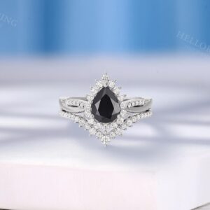 Classic Black Onyx Bridal Ring Set, Moissanite Halo Engagement Ring with Twisted Band, Matching Curved Wedding Band, Custom Promise Ring Classic Black Onyx Bridal Ring Set, Moissanite Halo Engagement Ring with Twisted Band, Matching Curved Wedding Band, Custom Promise Ring