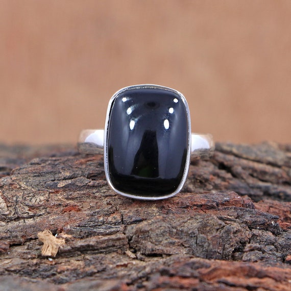Cushion Cut Black Onyx Ring: 925 Sterling Silver (12*16 Mm)